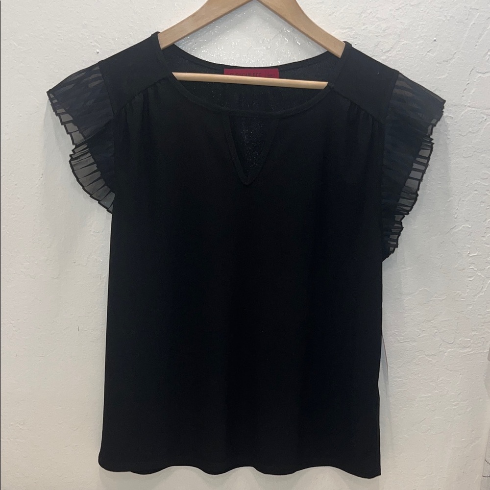 New love Scarlett Black Women's Top ruffle sheer sleeve detail large